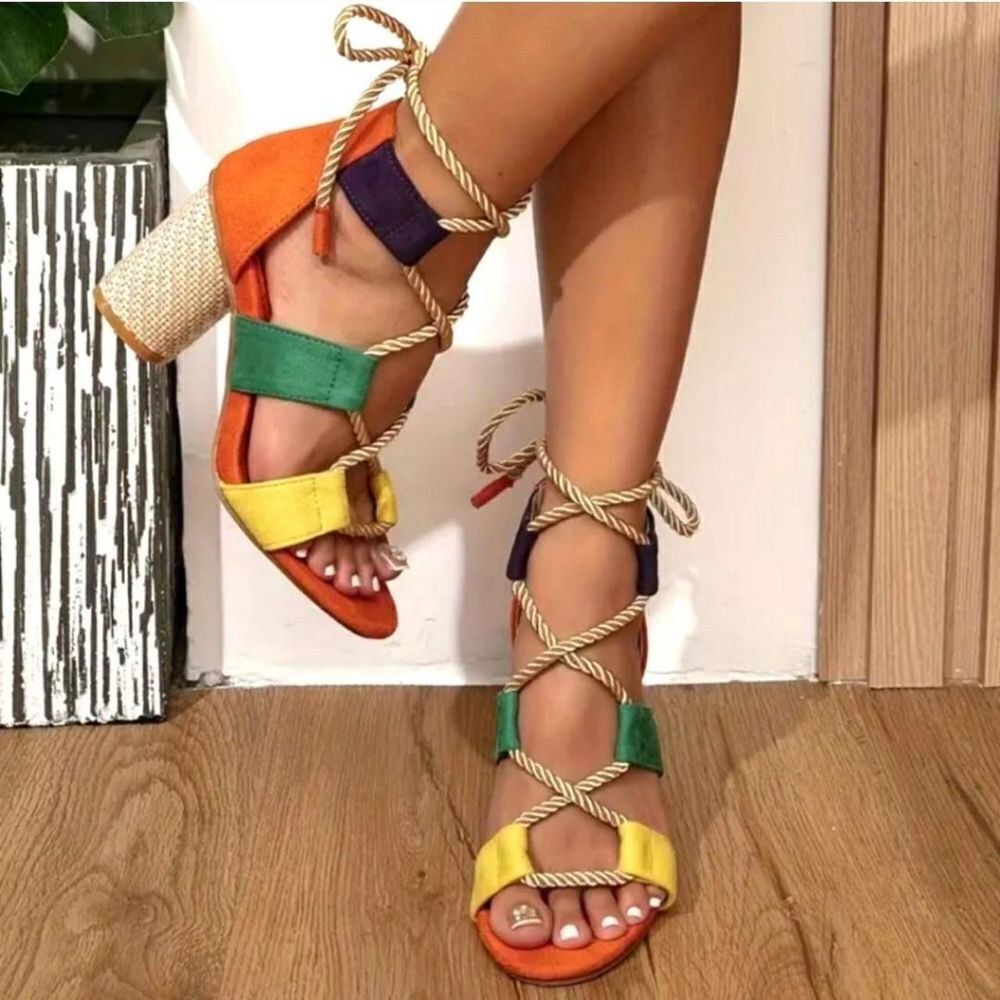 Womens Boho Colorful Open Toe Heels Size 8.5